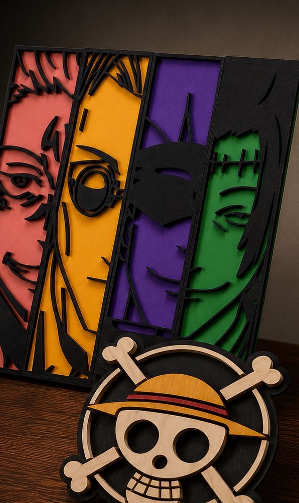 A finished multi-layer laser-cut plaque, one of the Technē Makers creative kits